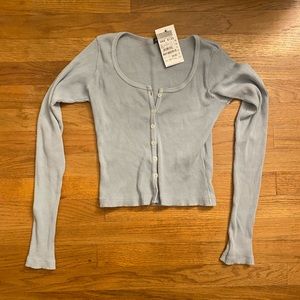 Light Blue Zelly Ribbed Long Sleeve Top